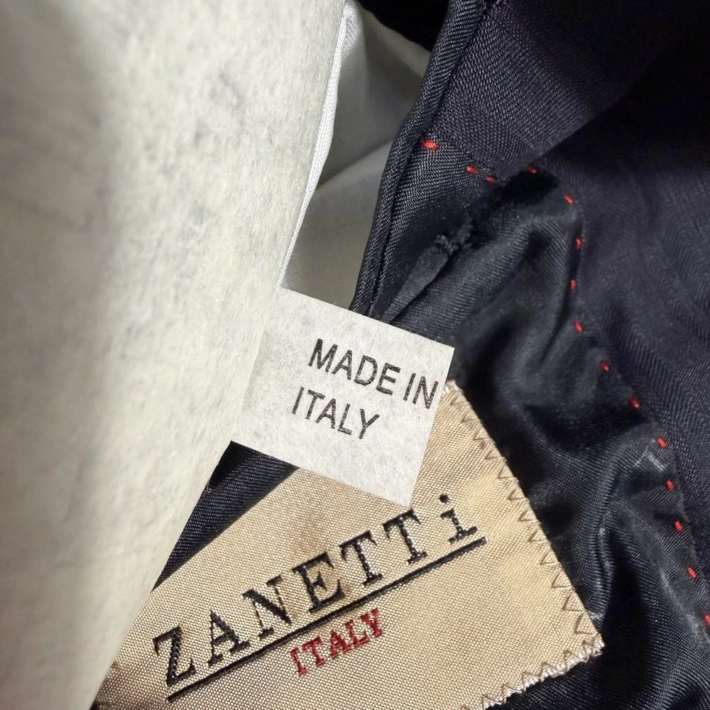 Zanetti Suit Mens 40R Navy Blue Pinstripe Super 120s Wool 3-Button 34x31 Italy‎